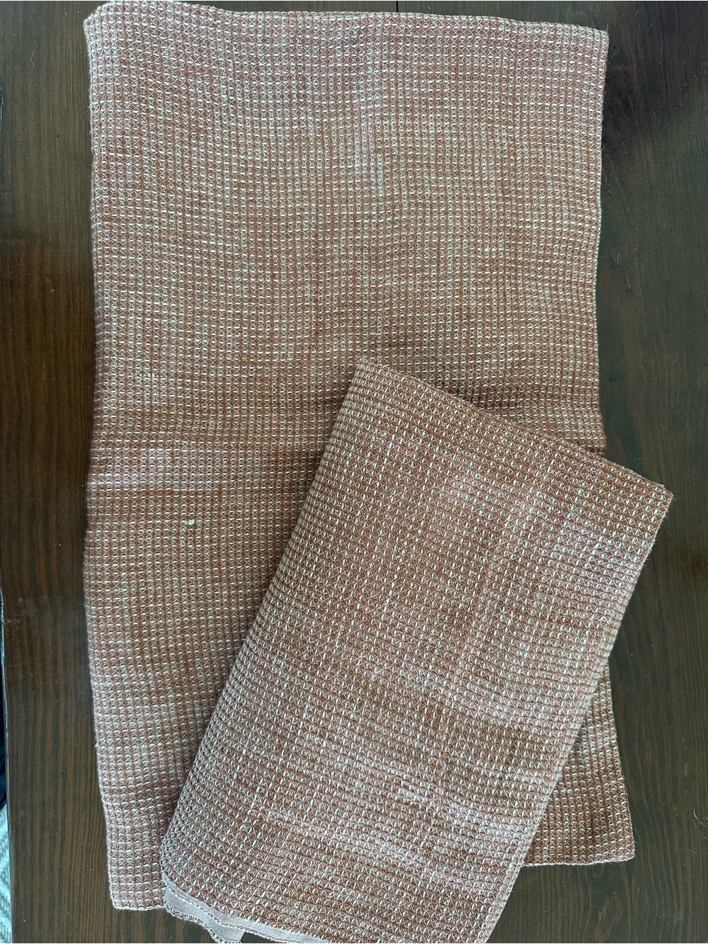 Pottery Barn European Flax Linen Waffle Shams x 2, Brick color, King 36x20,